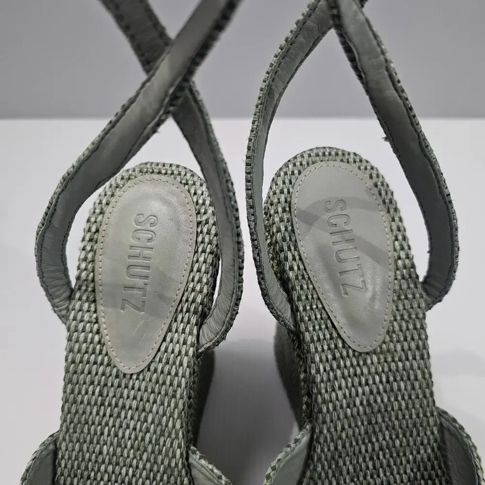 NEW Schutz Neith Straw Wedge Sandal Platform Green Raffia Size 9.5 - Picture 8 of 13